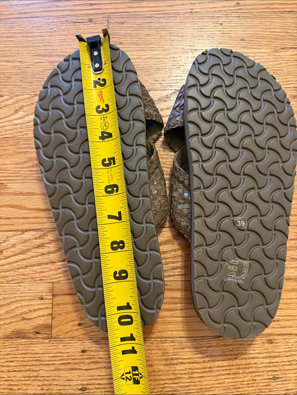 Anthropologie Woven Leather Crossband Slide Sandals in Tan and Olive - Picture 10 of 10